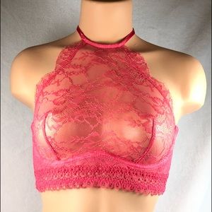 VS Very Sexy Pink Lace High Neck Halter Bralette